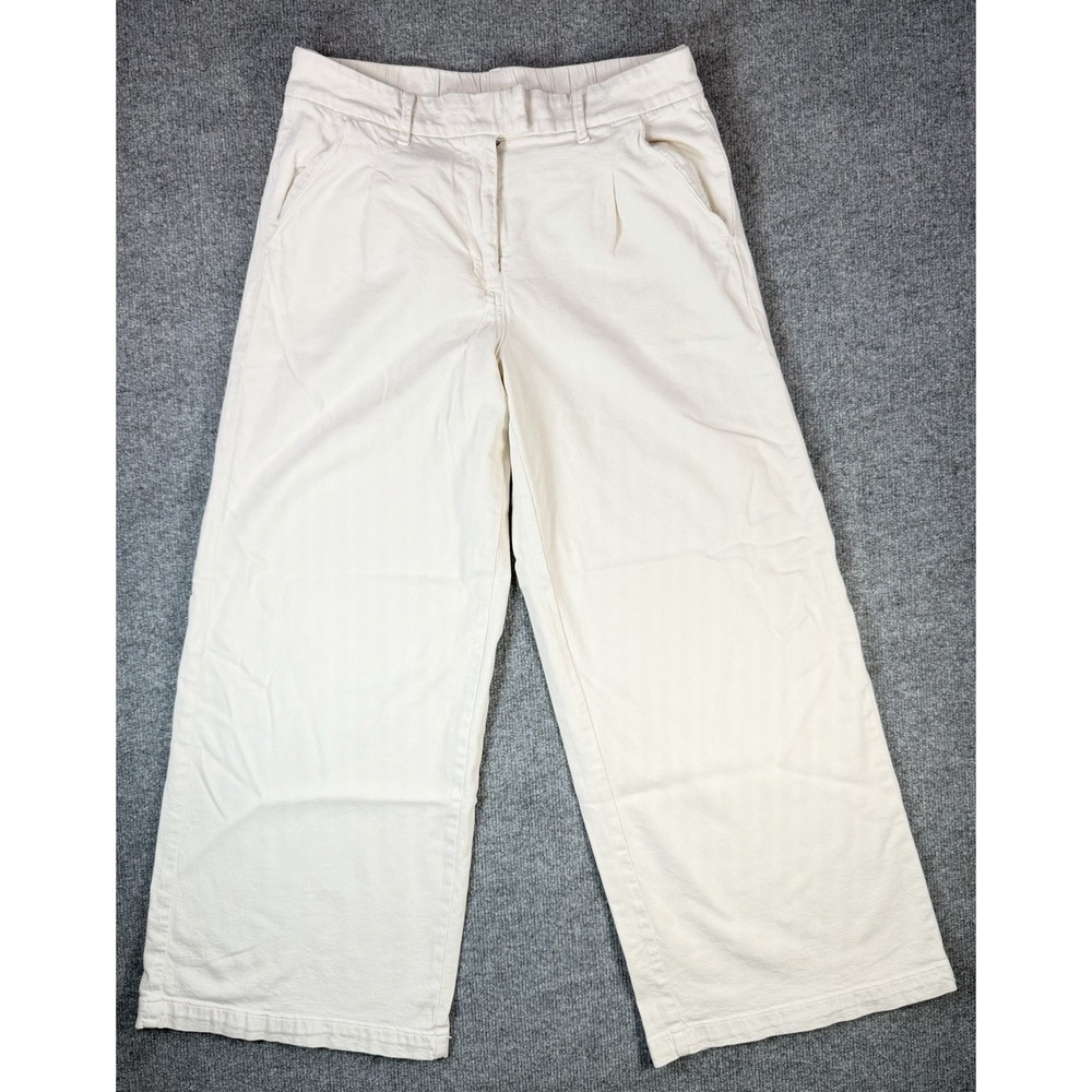 American‎ Eagle Trouser Women's 12 Cream Pleated High Rise Wide Leg Drape Pants
